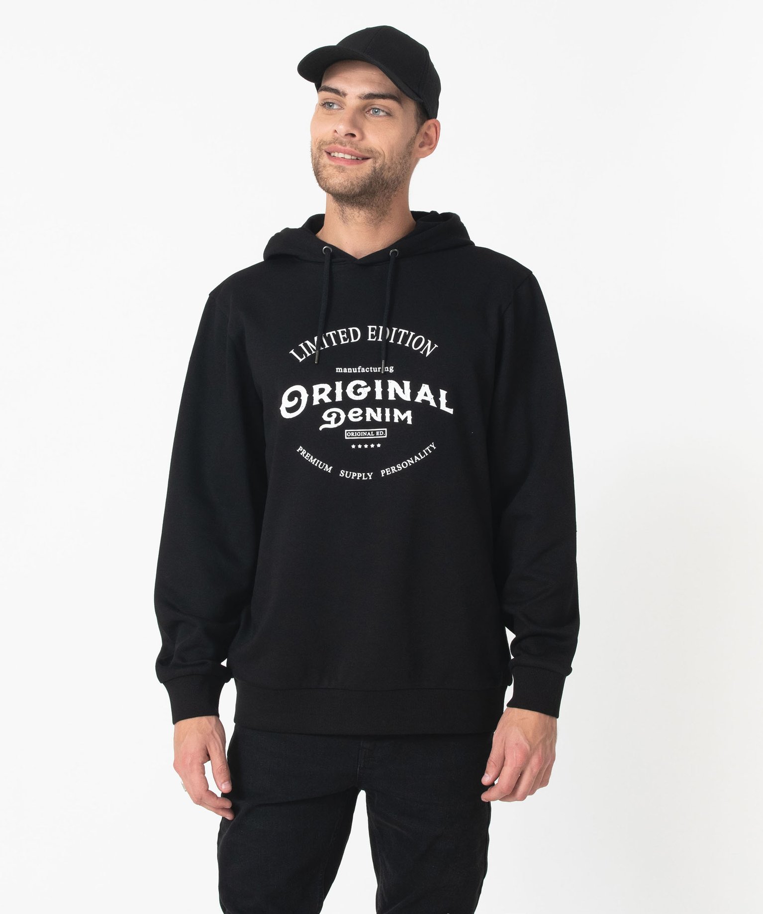 Sweat à capuche en molleton imprimé homme noir | GEMO