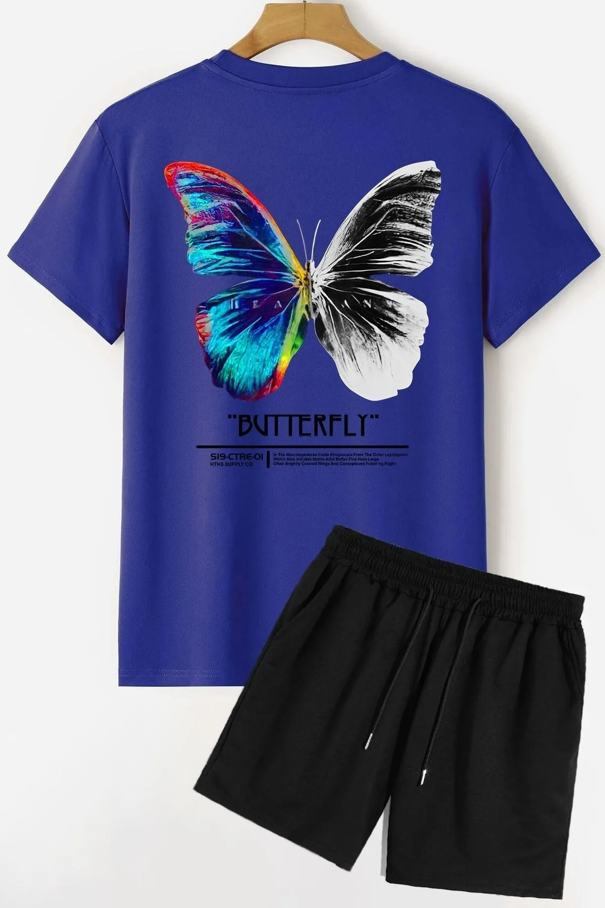 trendypassion  Shorts-T-Shirt-Trainingsanzug-Set mit Schmetterlings-Rückendruck