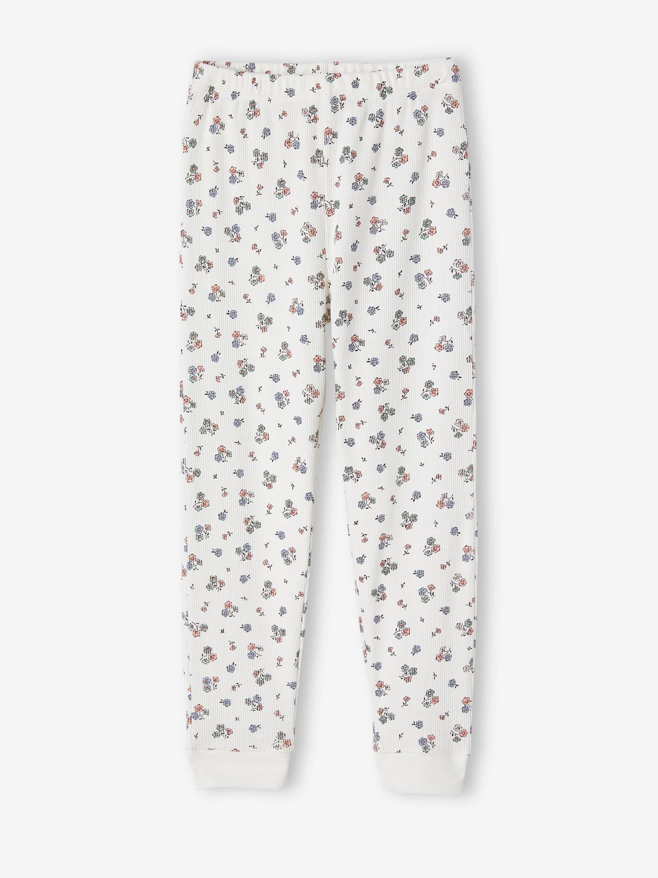 Vertbaudet Mädchen Schlafanzug aus Rippmaterial, personalisierbar - wollweiß