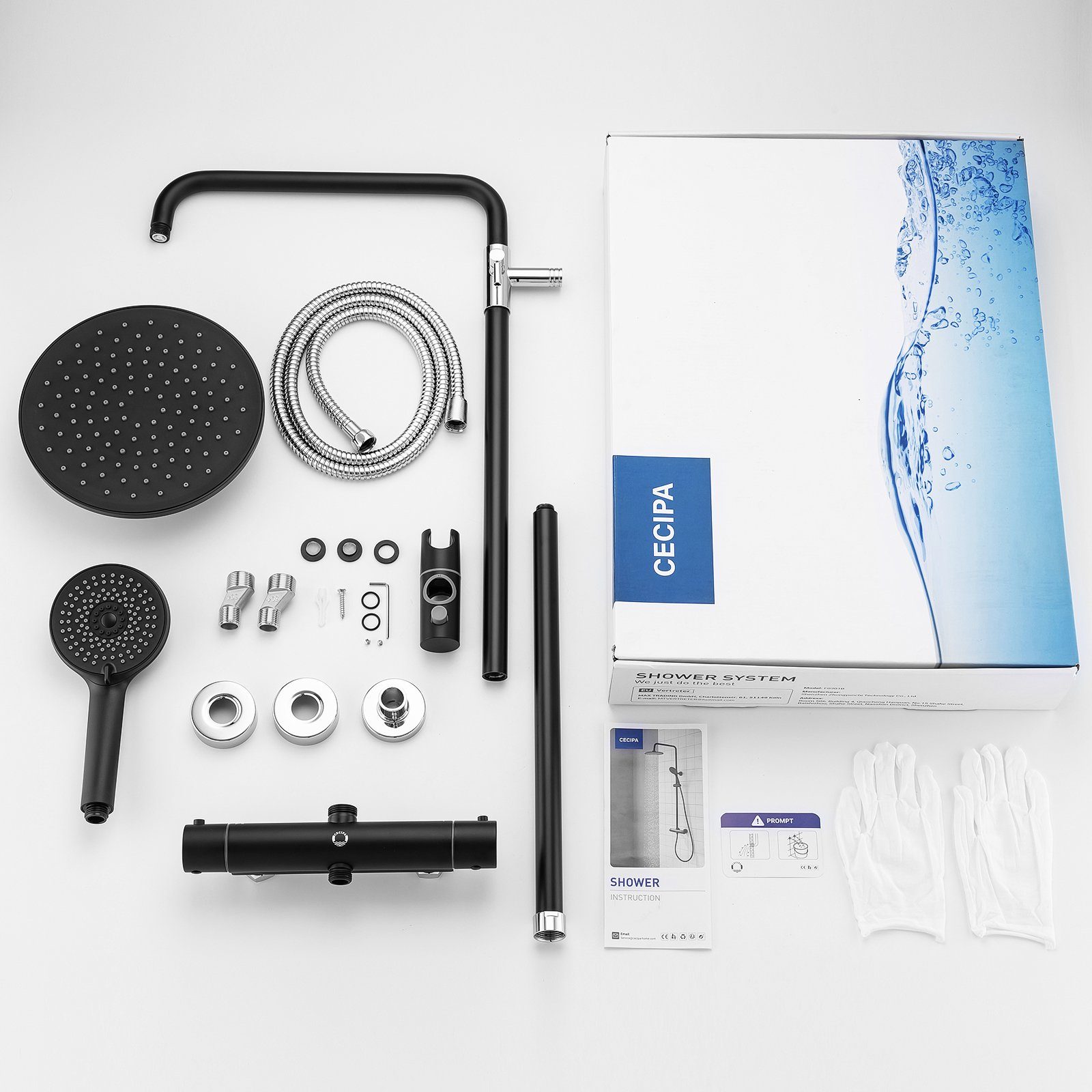CECIPA Duschsystem Thermostat-Duschsäule mit Mischbatterie Brausegarnitur höhenverstellba