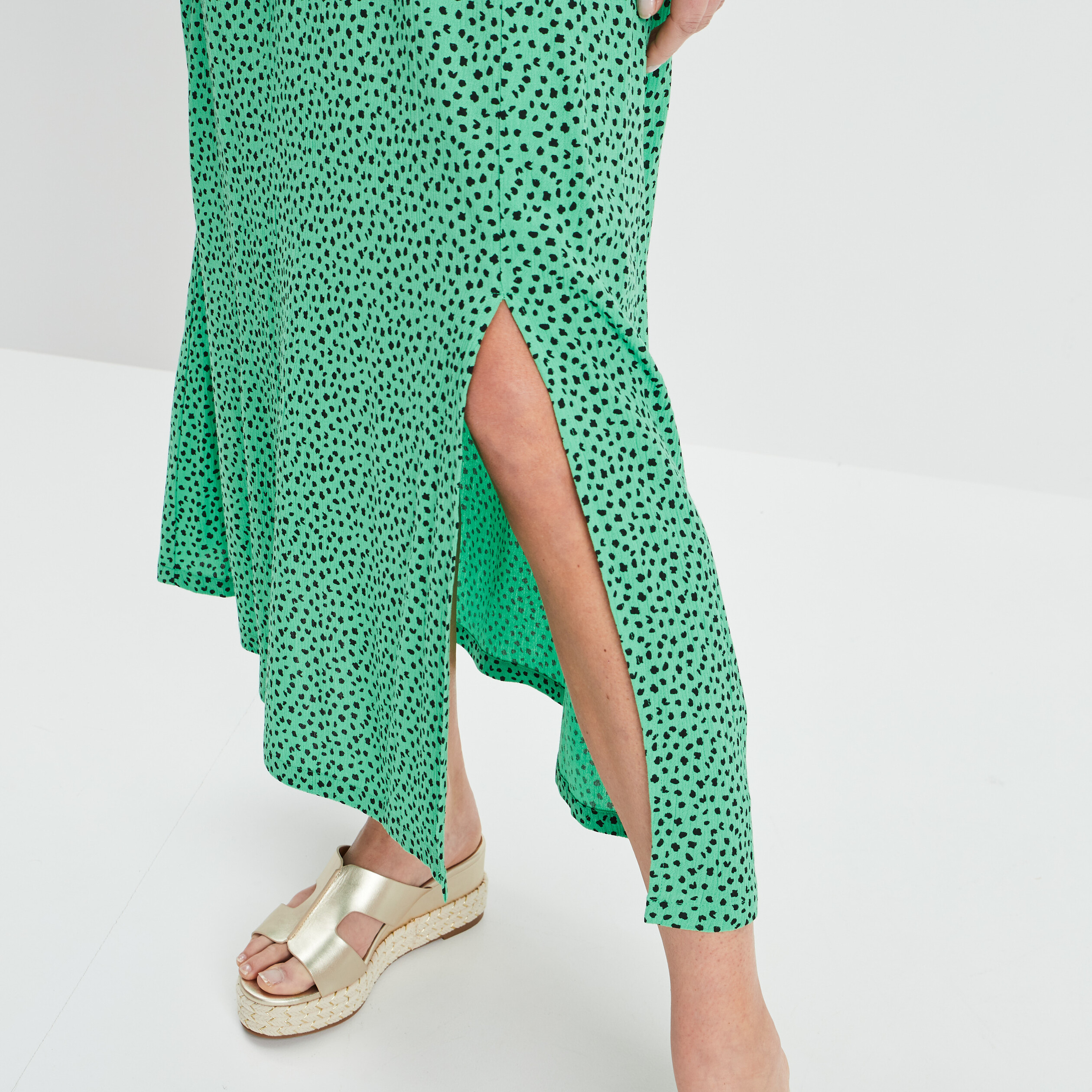 Robe longue droite fluide fendue vert femme | La Halle