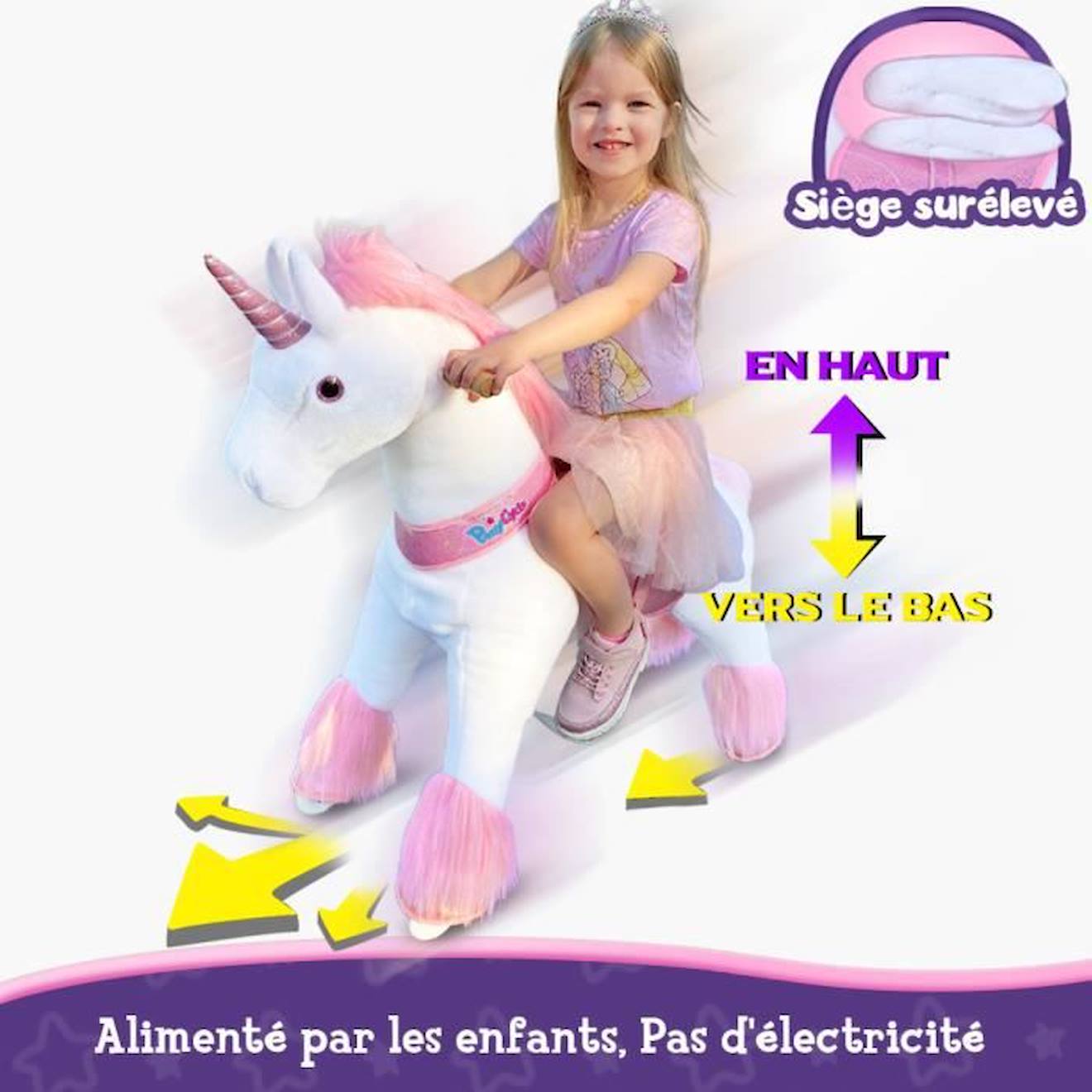 PonyCycle Modèle U à enfourcher Animal qui marche Peluche licorne rose à roulettes avec frein Taille 3 pour les 3-5 ans Ux302 rose