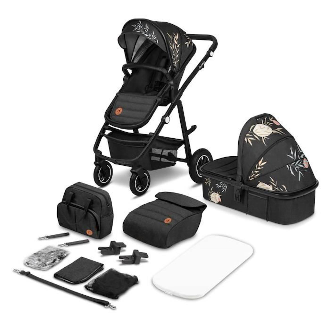 LIONELO Pack duo Poussette 2en1 bébé Amber avec nacelle sac et accessoires