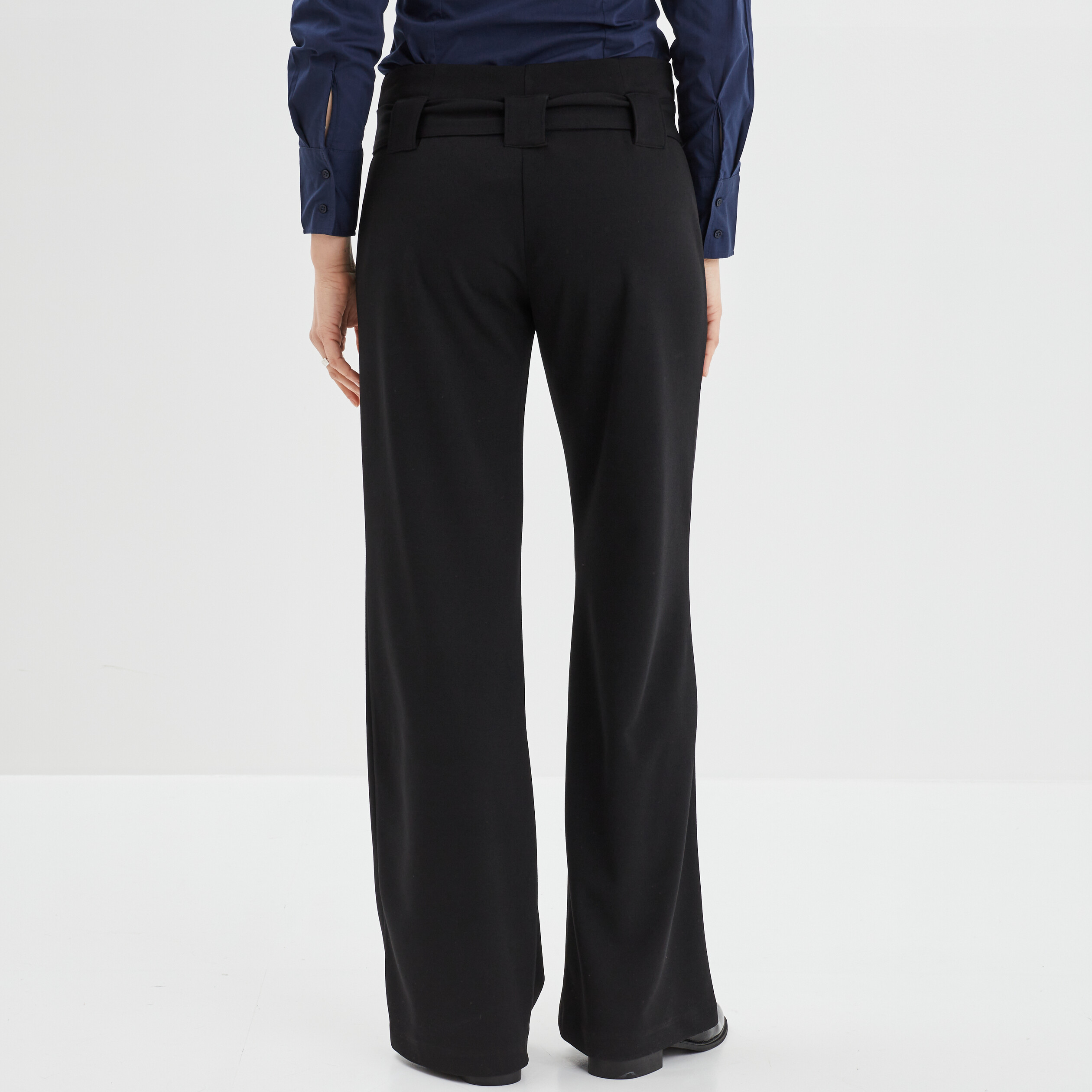 Pantalon flare ceinture nouée noir femme | La Halle