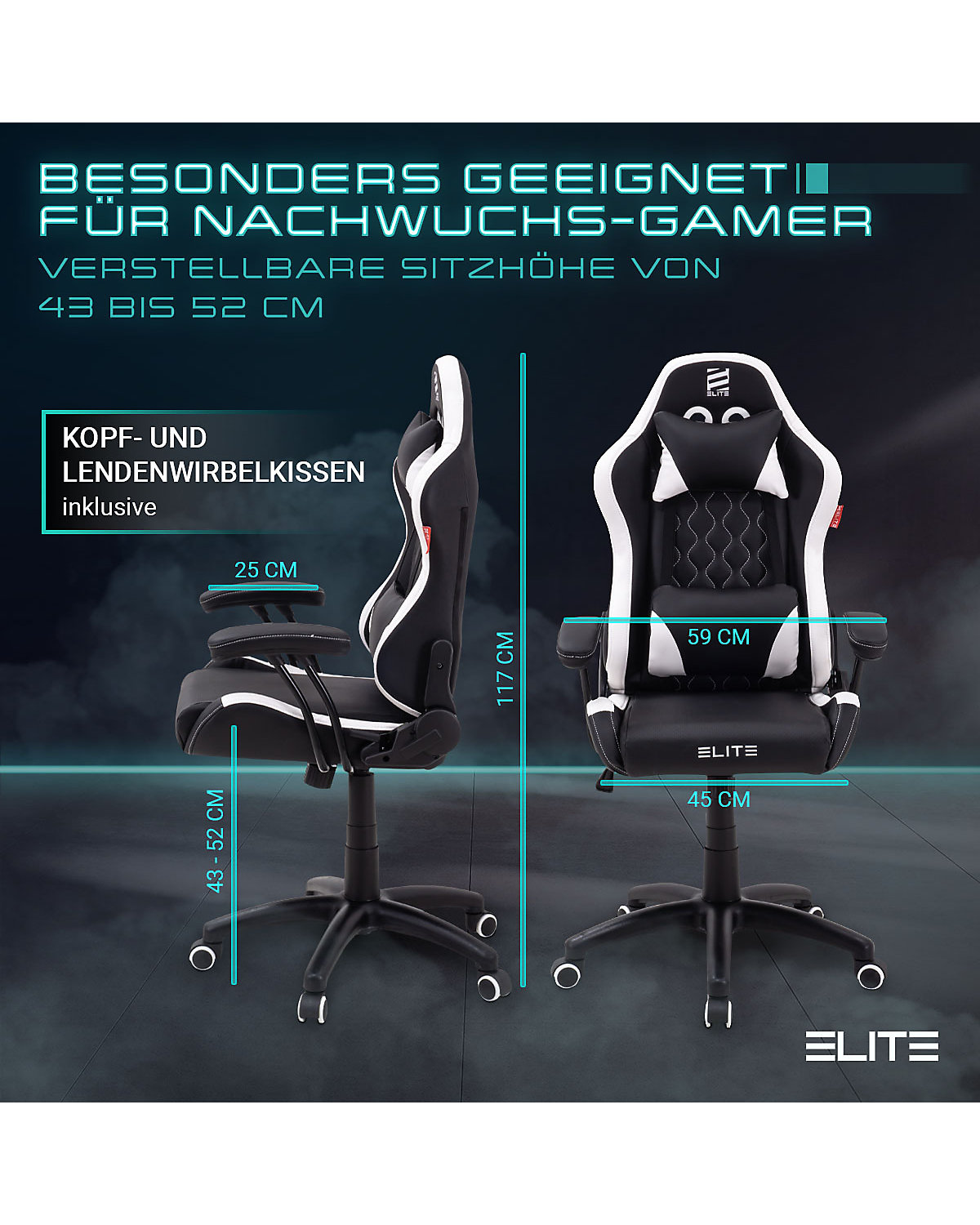 Gaming Stuhl PULSE - Ergonomischer Kinder Luxus Gaming Stuhl - 4D Armlehnen - Bürostuhl