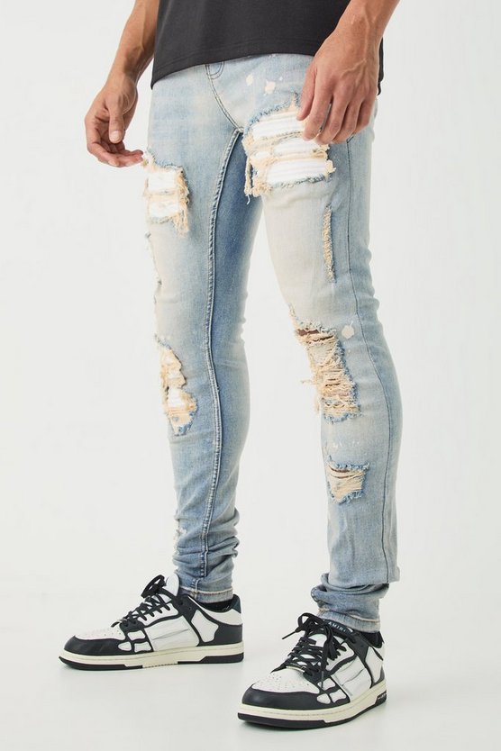 Weiße Skinny Stretch Bikerjeans mit Rissen