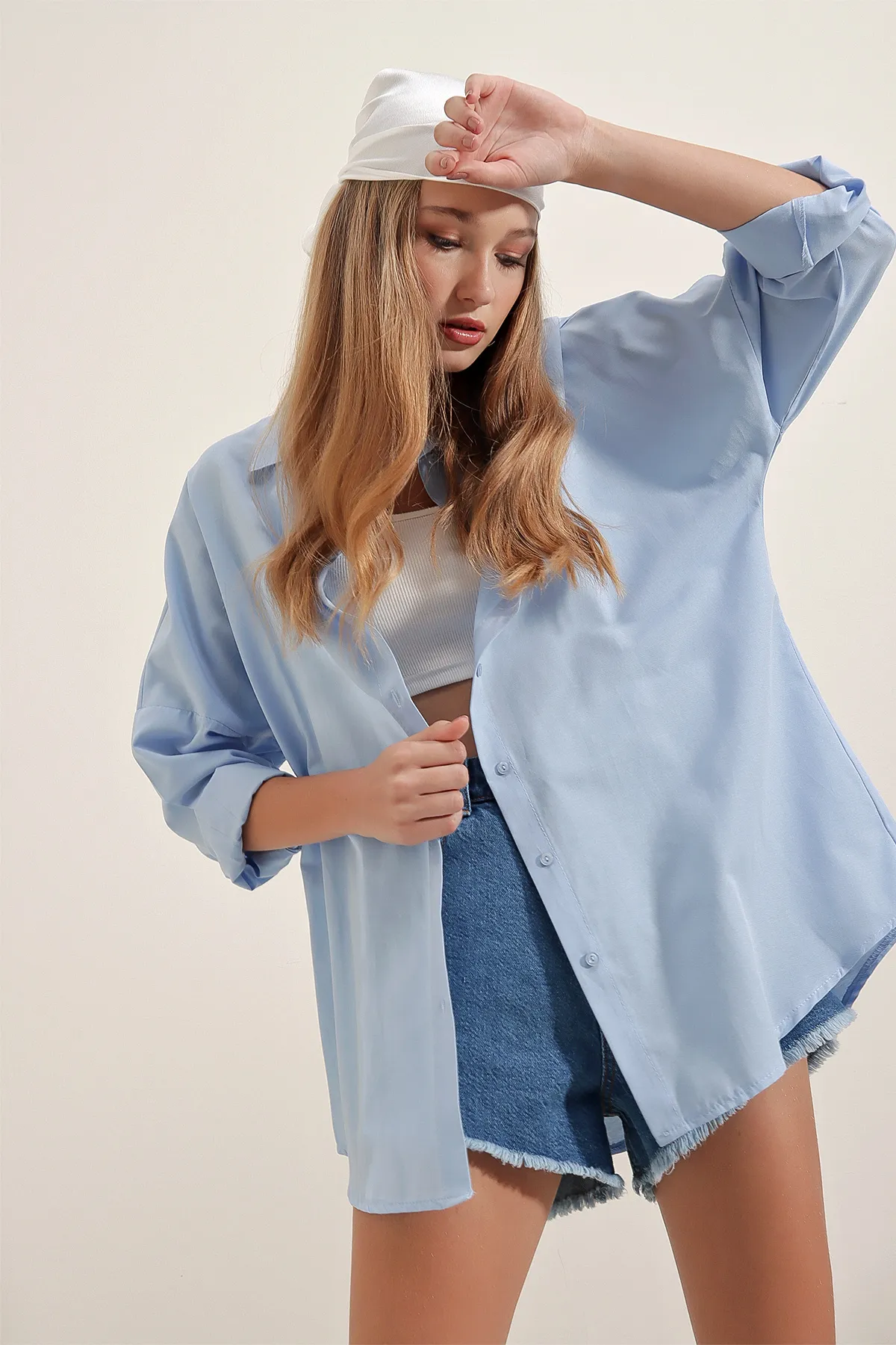 Bigdart  3900 Oversize-Lang-Basic-Hemd – Blau