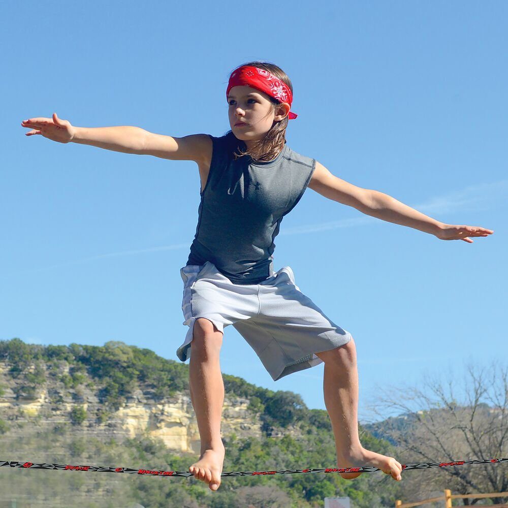 Slackers Slackline Ninja Line-Set Starter, Vernähte Ösen in der Line zum Einhängen der Hindernisse