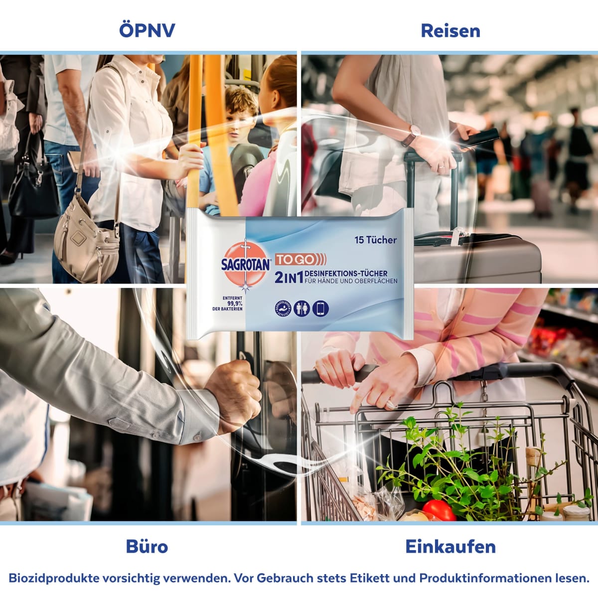 Desinfektionstücher 2in1 für Unterwegs, 15 St