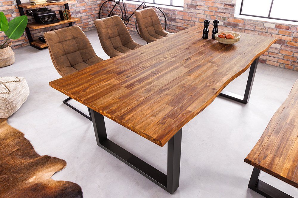 riess-ambiente Baumkantentisch GENESIS 180cm natur / grau (Einzelartikel, 1-St), Massivholz · Metall · Kufen-Gestell· 3,5cm Platte · Akazie · geölt