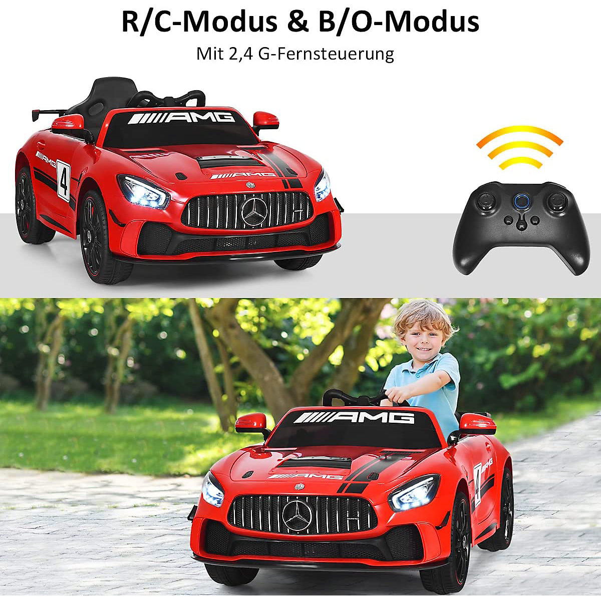 Elektroauto Mercedes AMG GT4 mit Schaukelpferd-Funktion