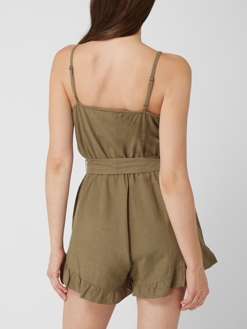 Playsuit mit Leinen-Anteil Modell 'Rilla' in olivgrün