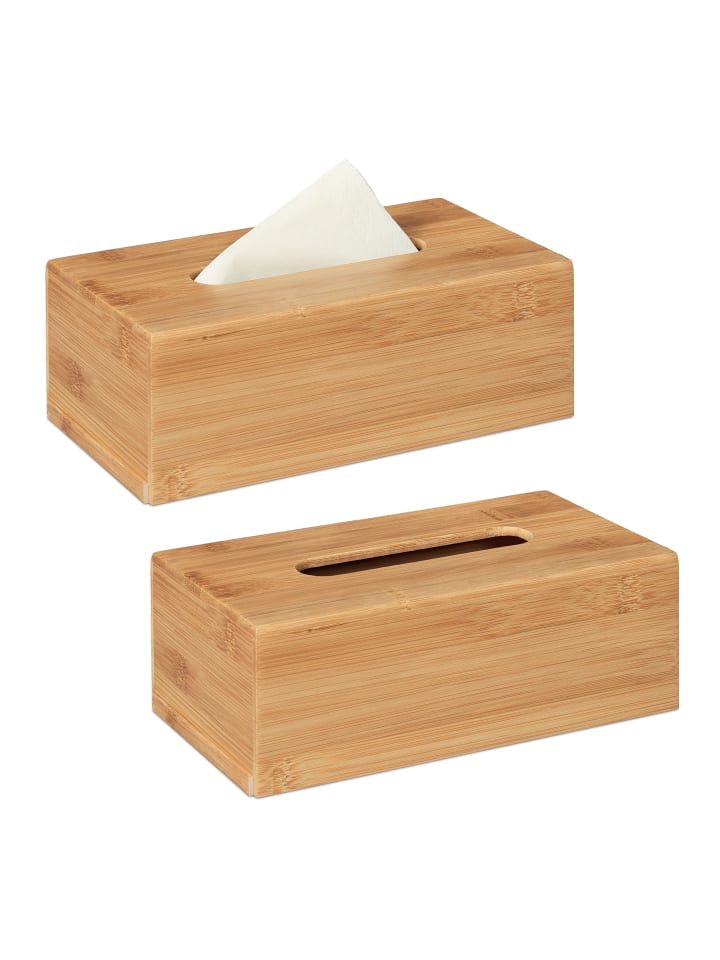 relaxdays 2 x Kosmetiktücherbox in Natur - (B)24,5 x (H)8,5 x (T)13,5 cm günstig kaufen onesize