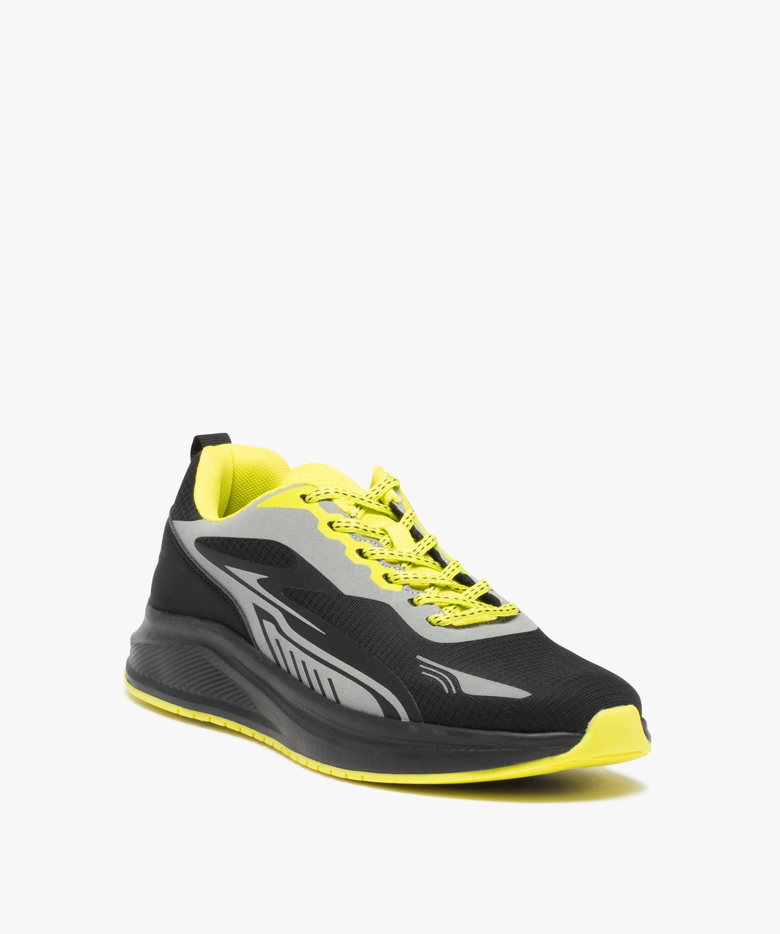 Baskets homme running en textile avec détails fluo noir | GEMO