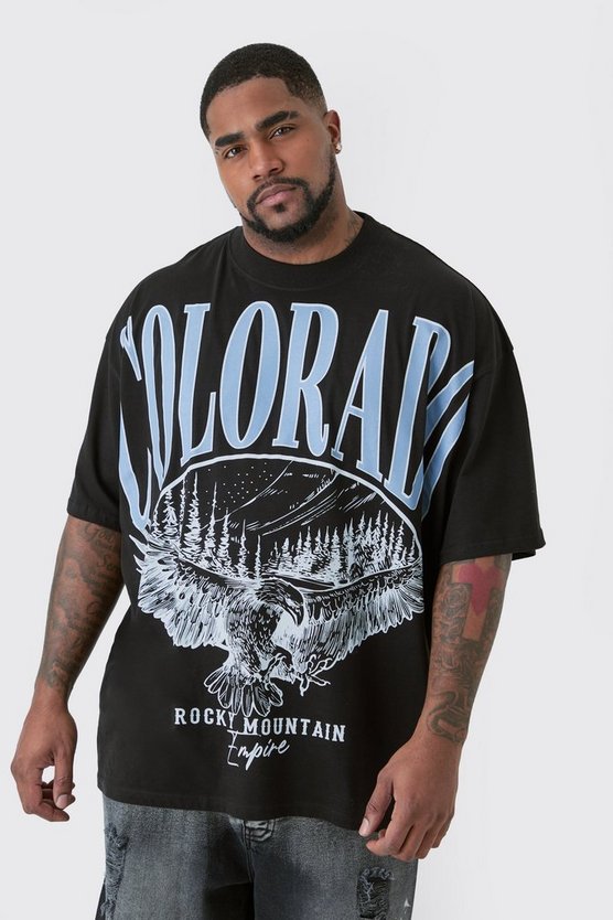 Plus schwarzes T-Shirt mit Colorado-Print