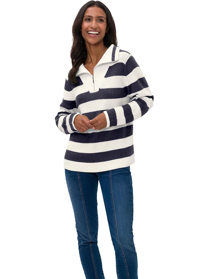 Heine Pullover in Weiß/ Dunkelblau günstig kaufen