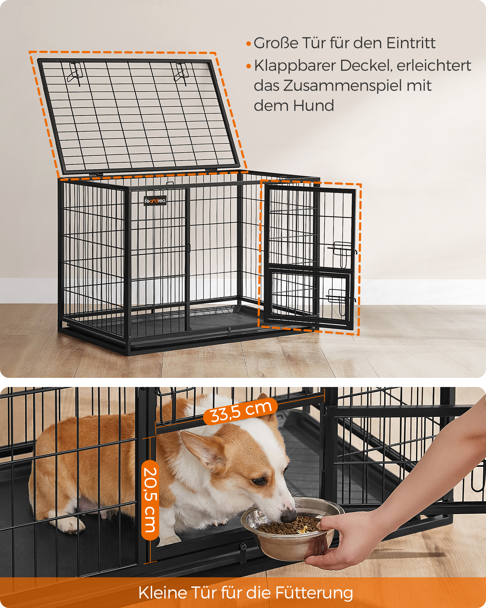 FEANDREA Erziehungshilfen FEANDREA L/XL Hundekäfig hochbelastbar 92,5 cm, 57,5 cm, 64 cm