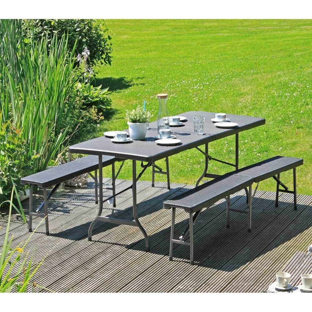 Lomadox Bierzeltgarnitur GARDA-120, klappbar in Rattan Optik in schwarz