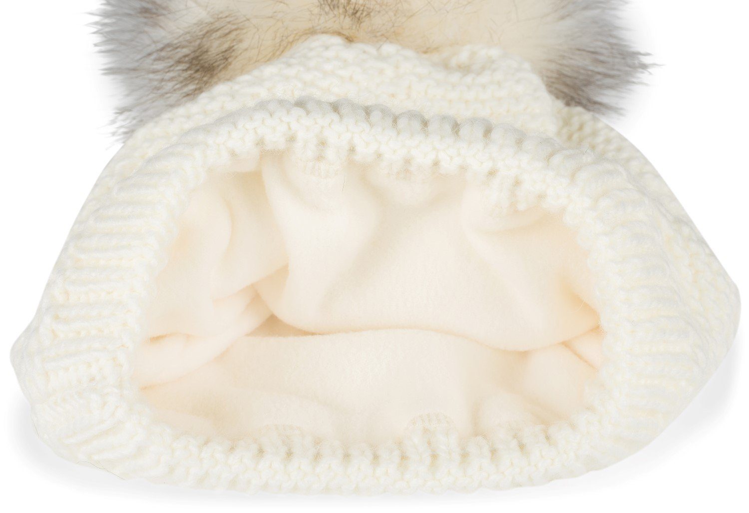 styleBREAKER Bommelmütze (1-St) Einfarbige Strick Bommelmütze mit Thermo-Fleece