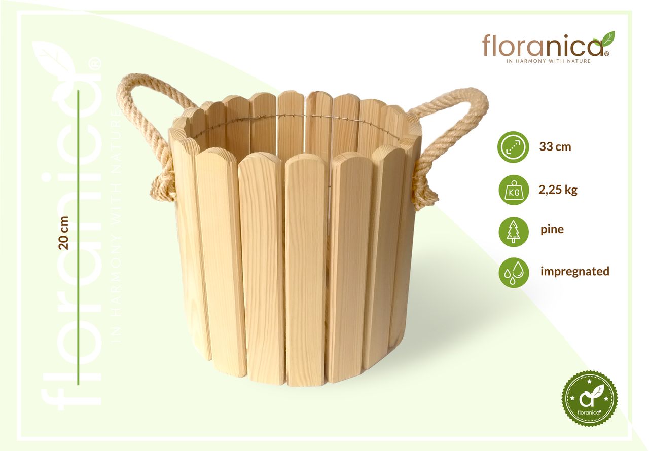 Pemicont Floranica Runder Blumentopf aus Holz 33x20cm Natural Imprägniertes Kiefernholz Schutzhülle für Kräuter Blumen Haus- und Gartendekoration Truhe Für den Innen- und Außenbereich