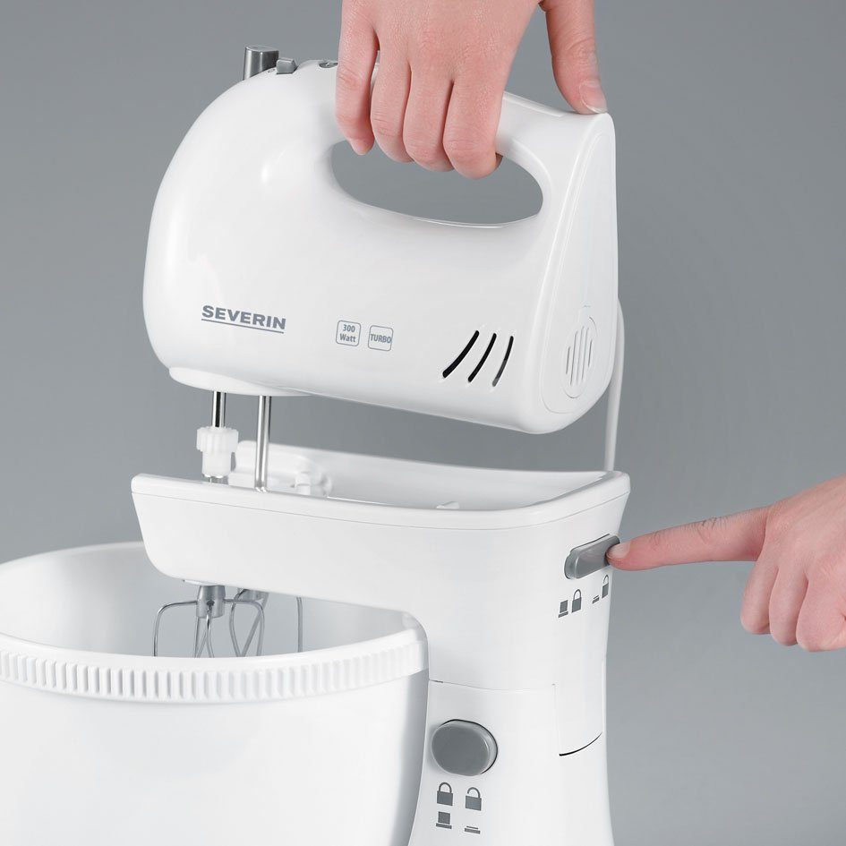 Severin Handmixer SM 3810, 300 W, 5 Stufen, Tischständer und angetriebener Rührschüssel, 3 L Kapazität
