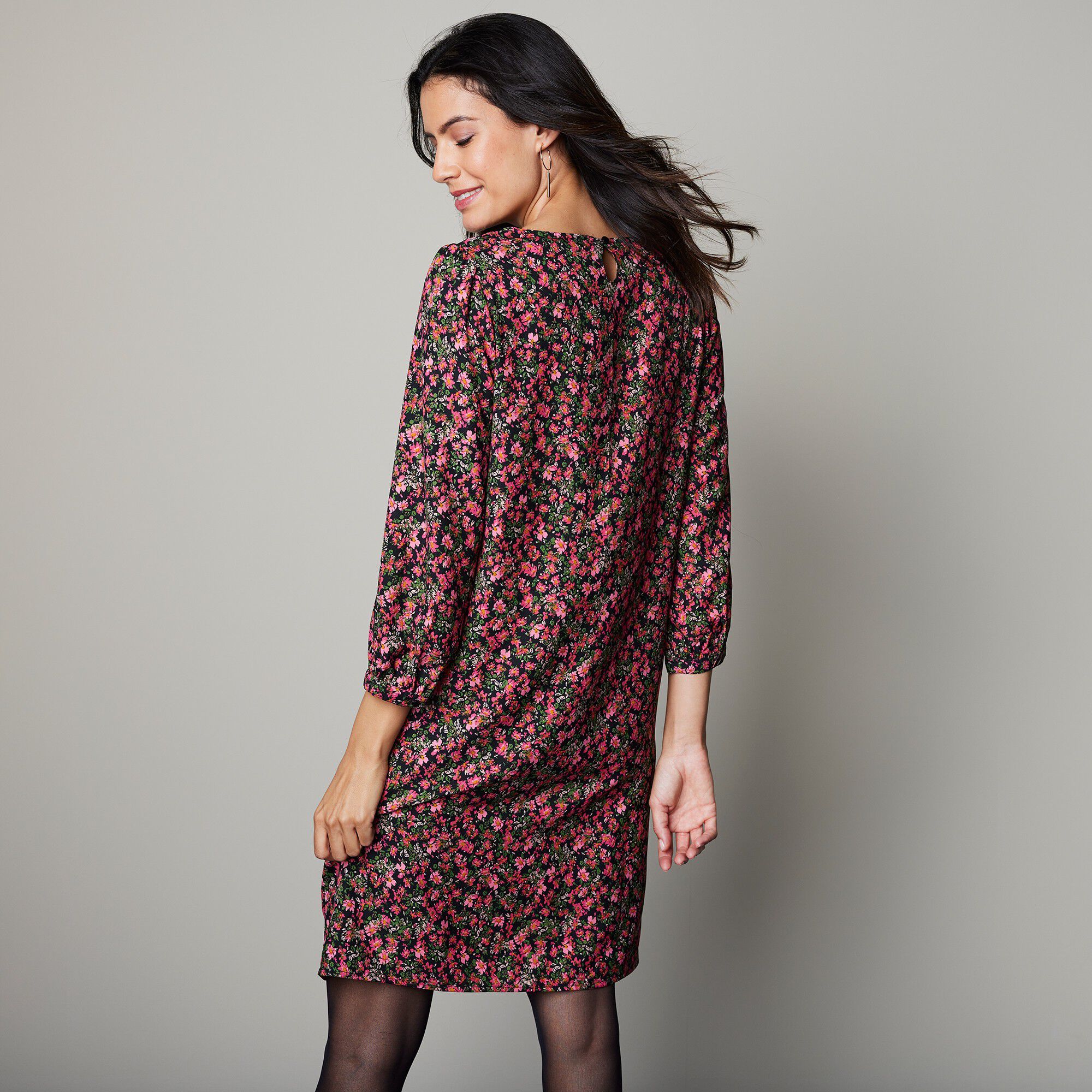 Robe droite manches 7/8ème imprimée