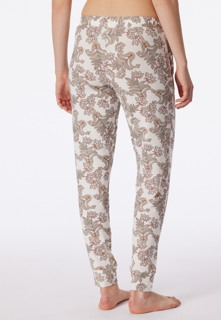 Loungehose lang Modal Bündchen creme gemustert - Mix+Relax