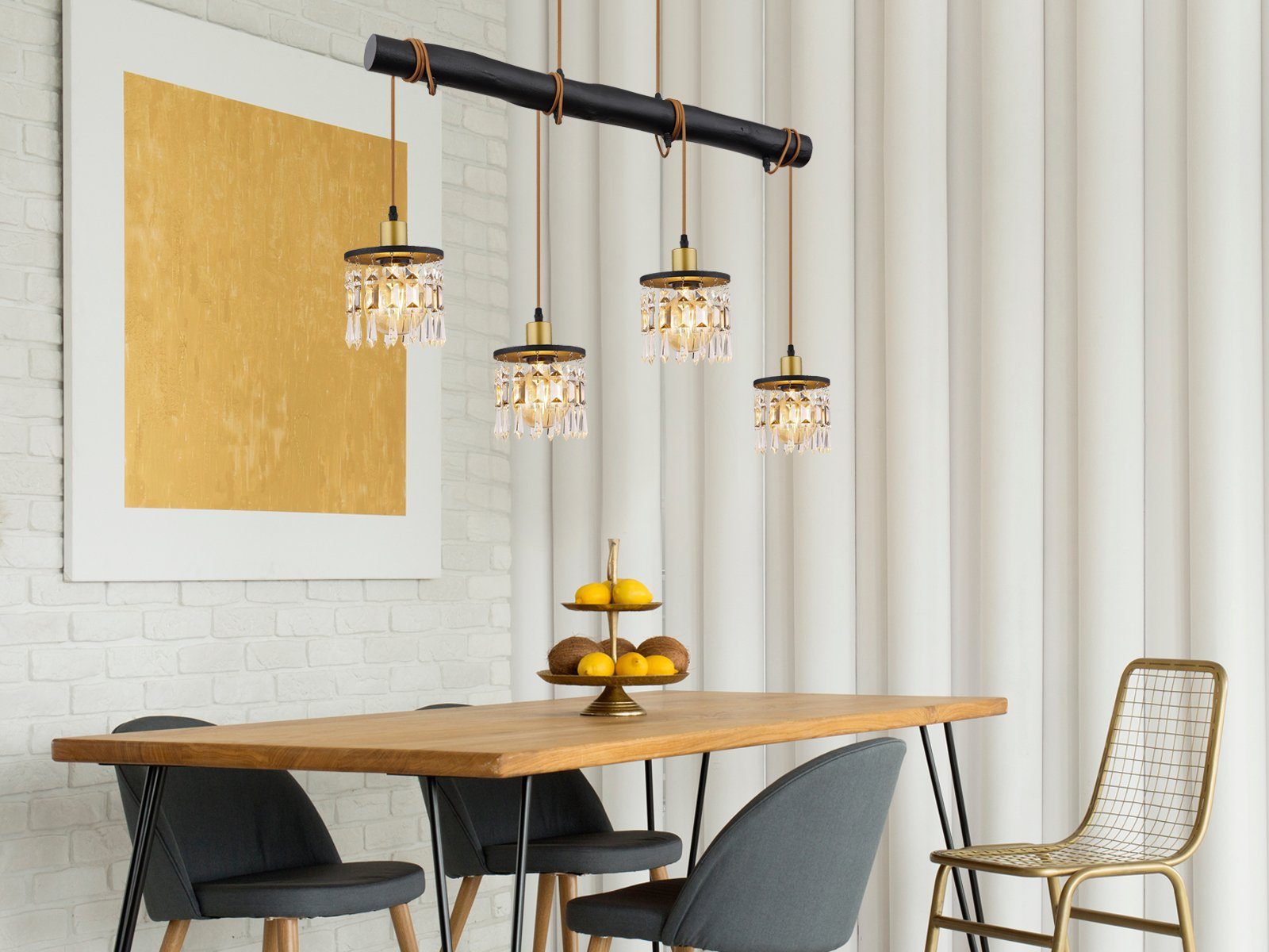meineWunschleuchte LED Pendelleuchte, LED wechselbar, warmweiß, ausgefallene Designer Holzbalken Lampe für übern Esstisch hängend 85cm
