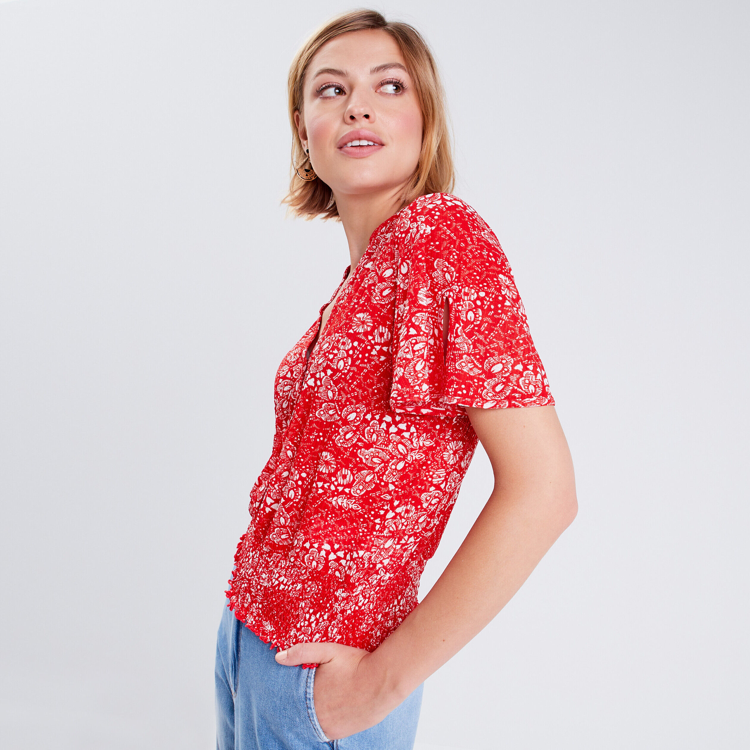 T-shirt manches courtes rouge femme | Cache Cache