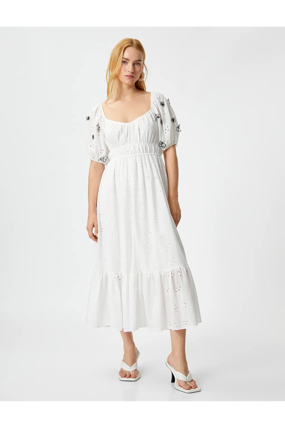 Koton  Midikleid mit Muschelsaum und Ballonärmeln