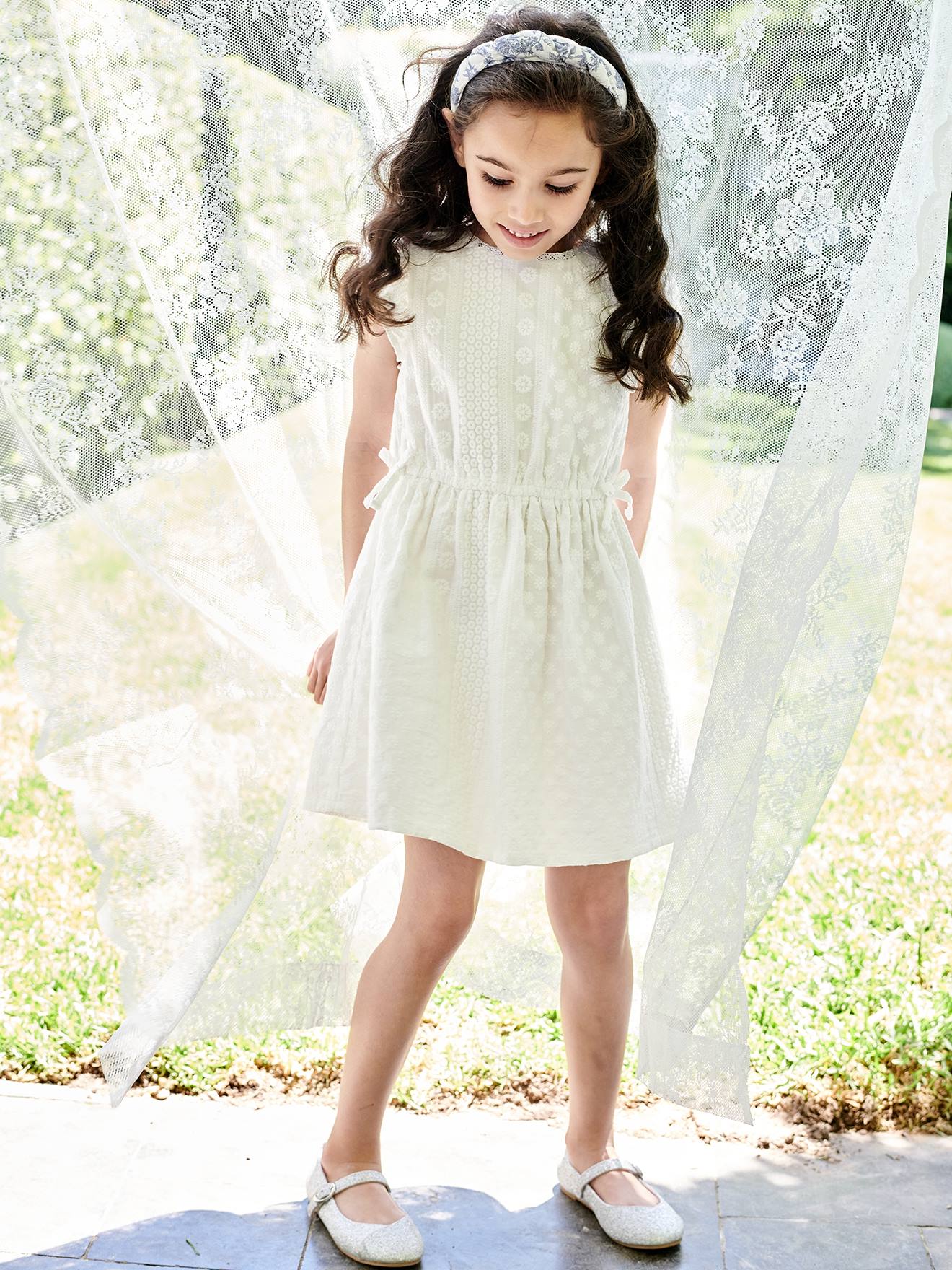 Robe de cérémonie brodée fille écru