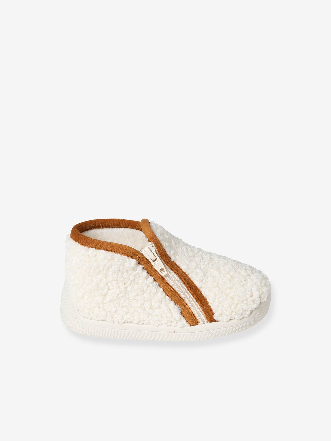Vertbaudet Baby Krabbelschuhe aus Plüsch - wollweiß