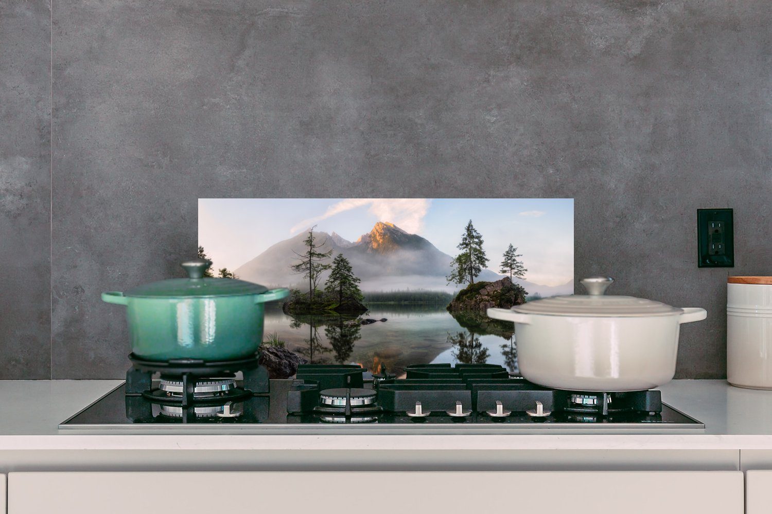 MuchoWow Küchenrückwand Wasser - Landschaft - Berge - Bäume, (1-tlg), 60x30 cm, Wandschutz, gegen Fett und Schmutzflecken für Küchen