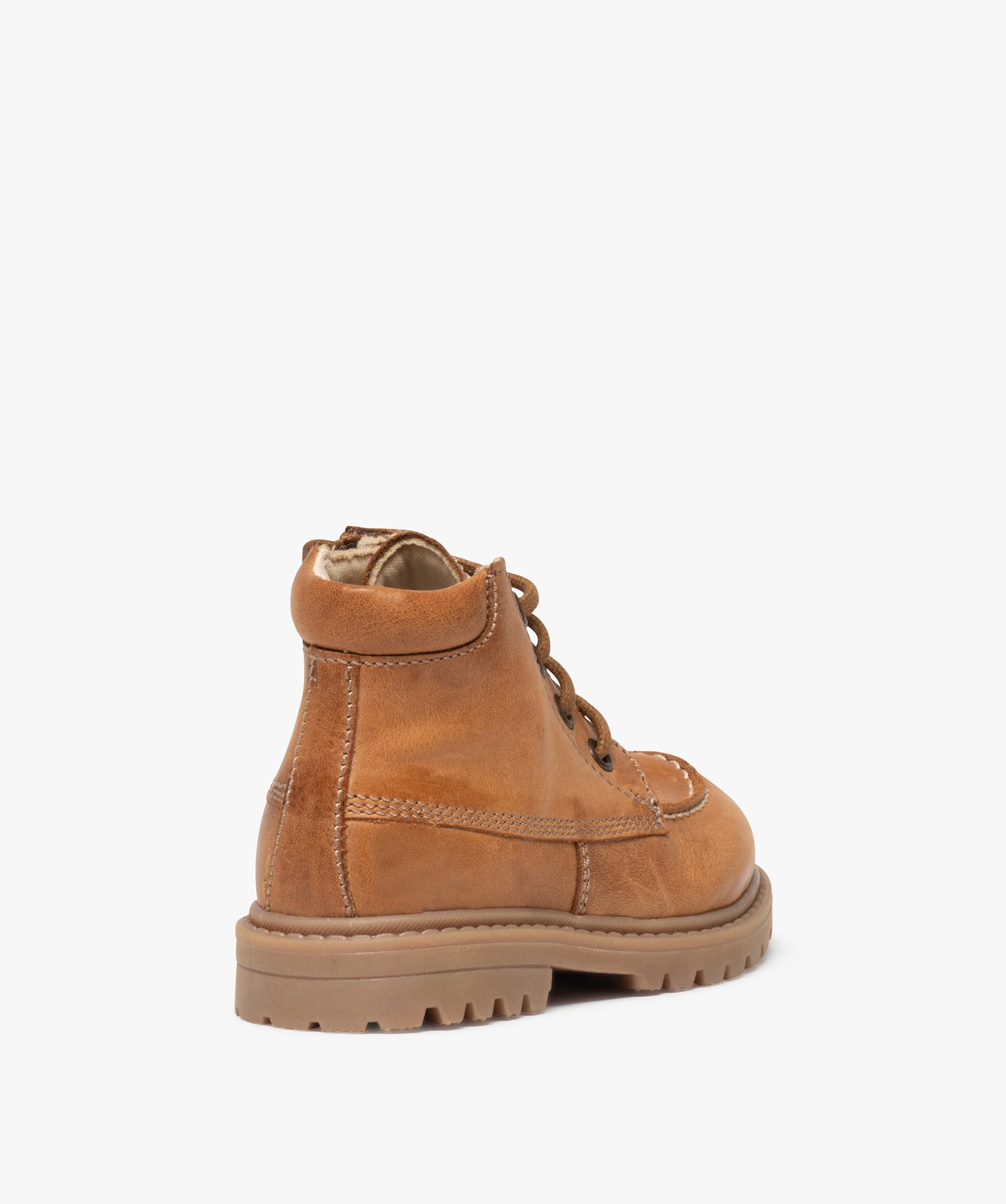 Boots Garçon à lacets et zip dessus cuir uni – NA! camel | GEMO