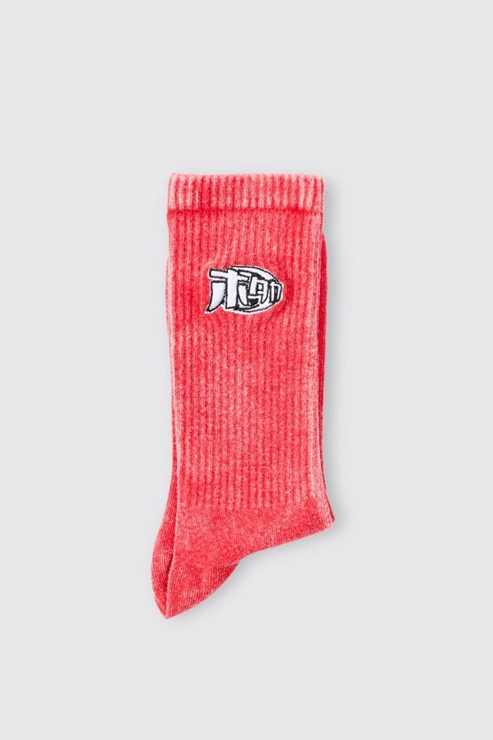 Rote Man Socken mit Acid-Waschung