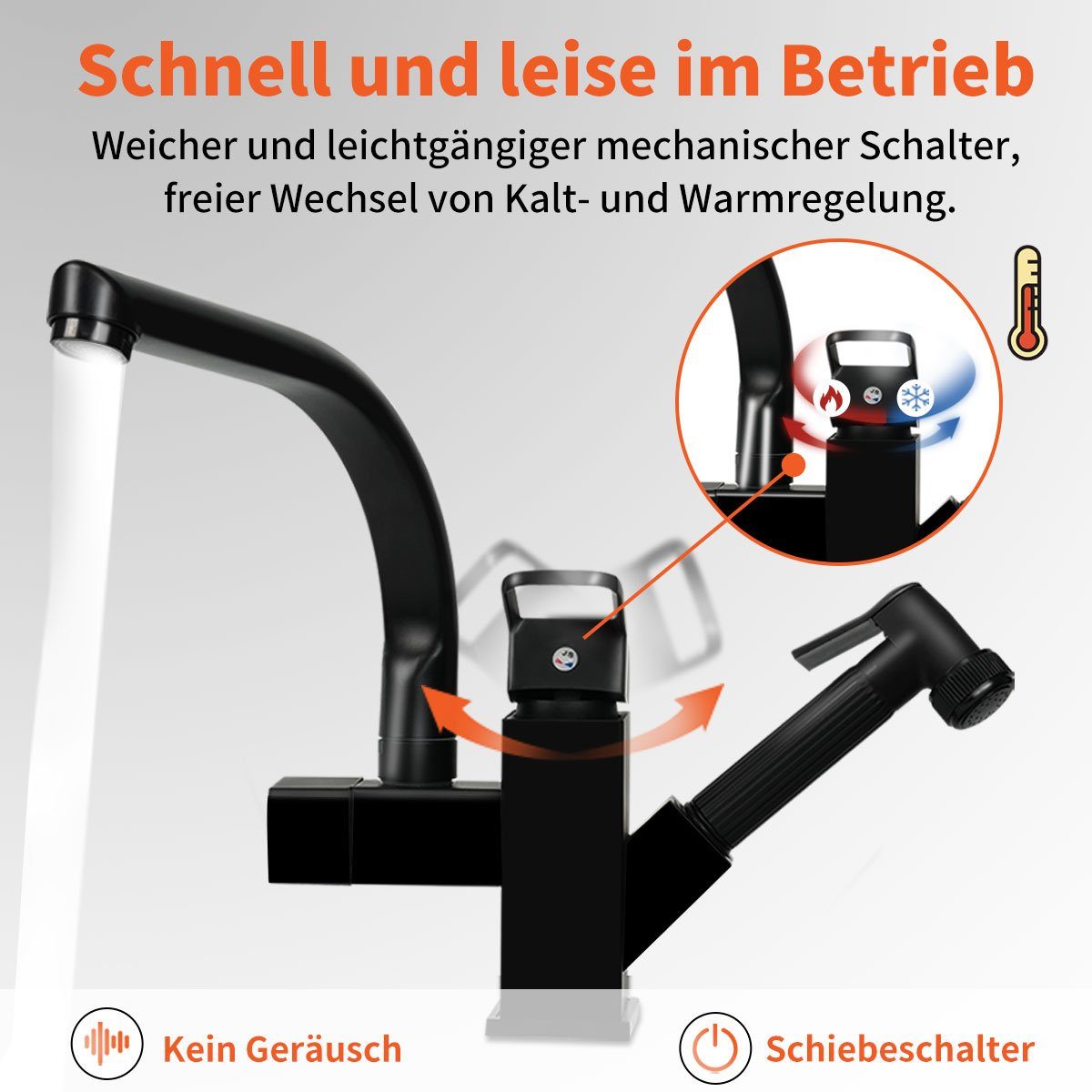 7Magic Waschtischarmatur Wasserhahn Küche, Hochdruck Armatur mit Brause Ausziehbar Armatur Mischbatterie Spültischarmatur, 360° Schwenkbar Zwei Sprühfunktionen