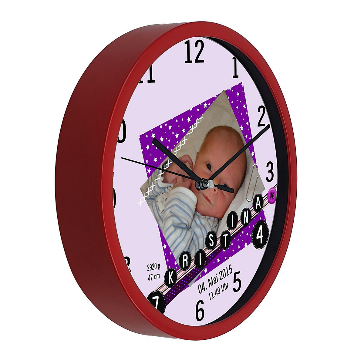 Kinder Wanduhr personalisiert mit Name Scrapbooking lila