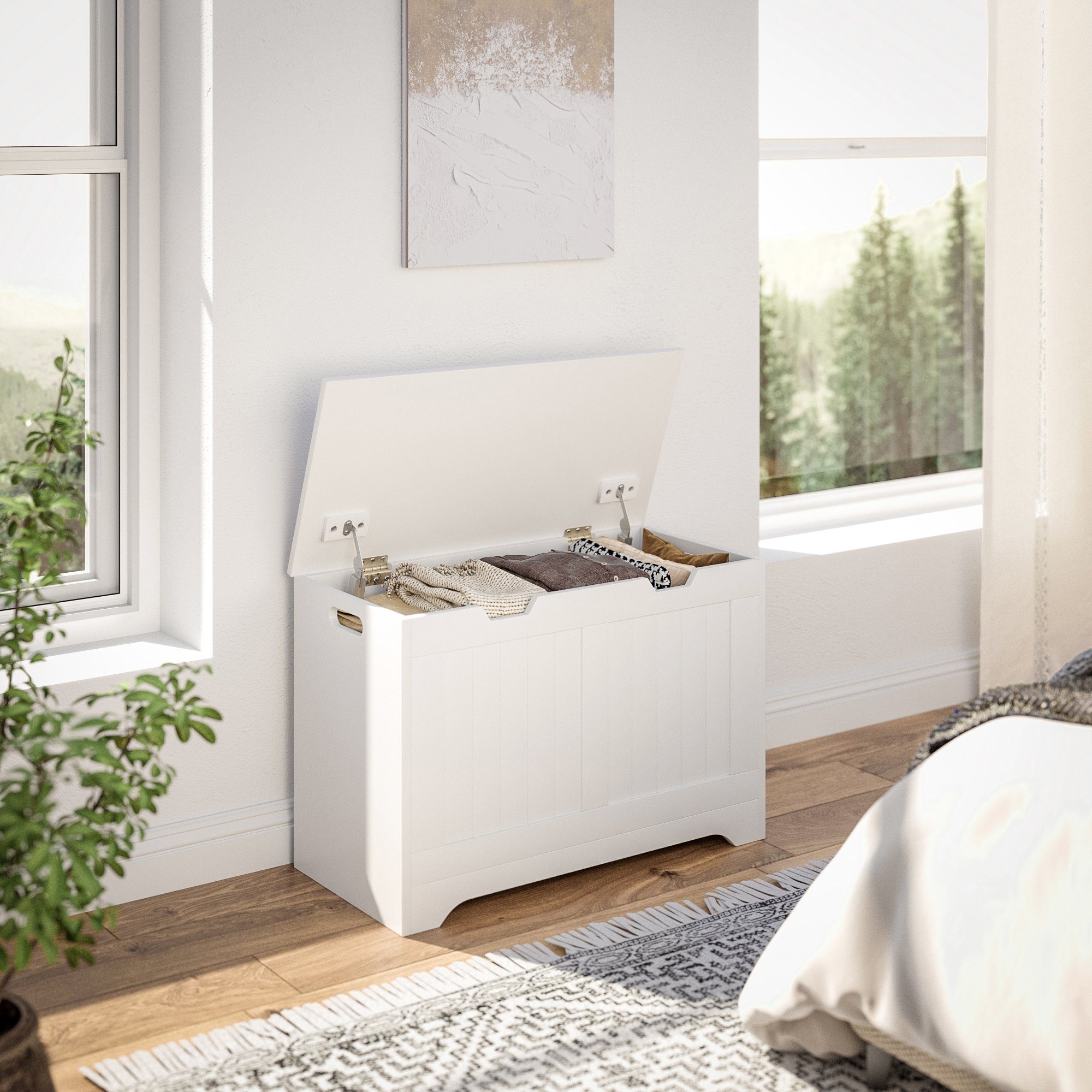 Meerveil Badkommode Badezimmerschrank, Spielzeugkiste, Sitztruhe, Sitzbank, Sitzhocker, 72 x 48 x 36 cm, Weiß