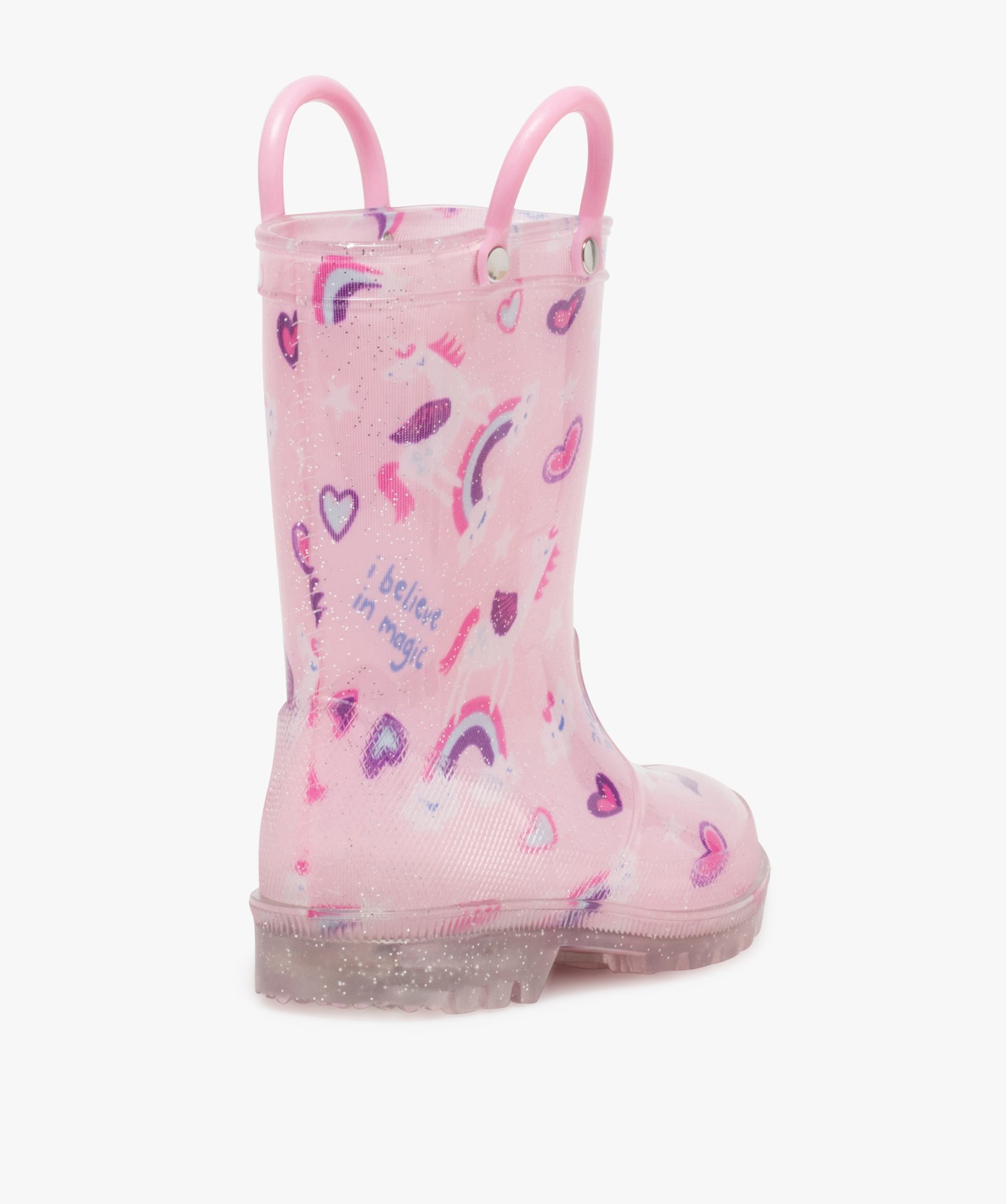 Bottes de pluie fille à anses et semelle lumineuse rose | GEMO