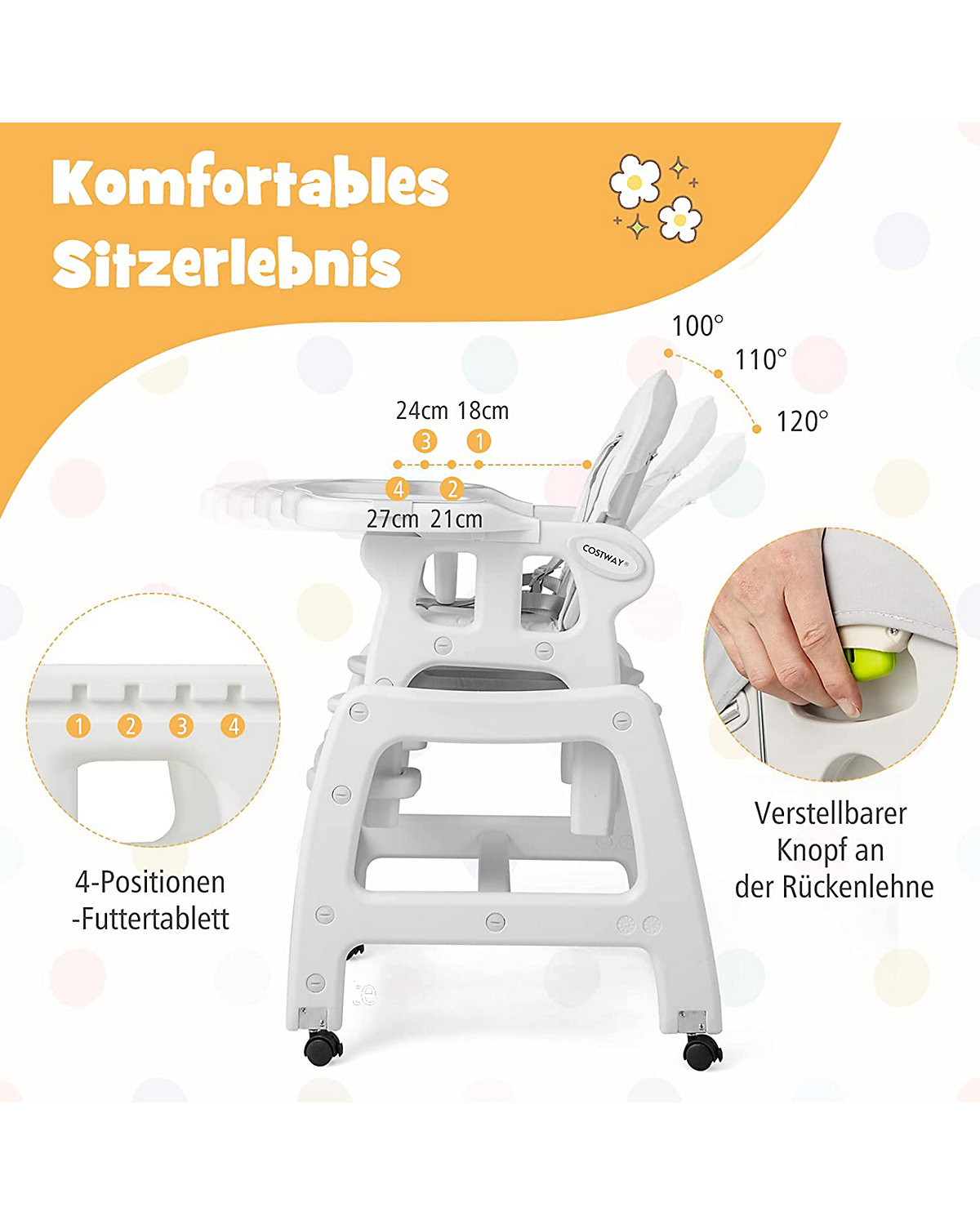 3 in 1 Hochstuhl Schauklestuhl Kindersitzgruppe mit Sitzkissen
