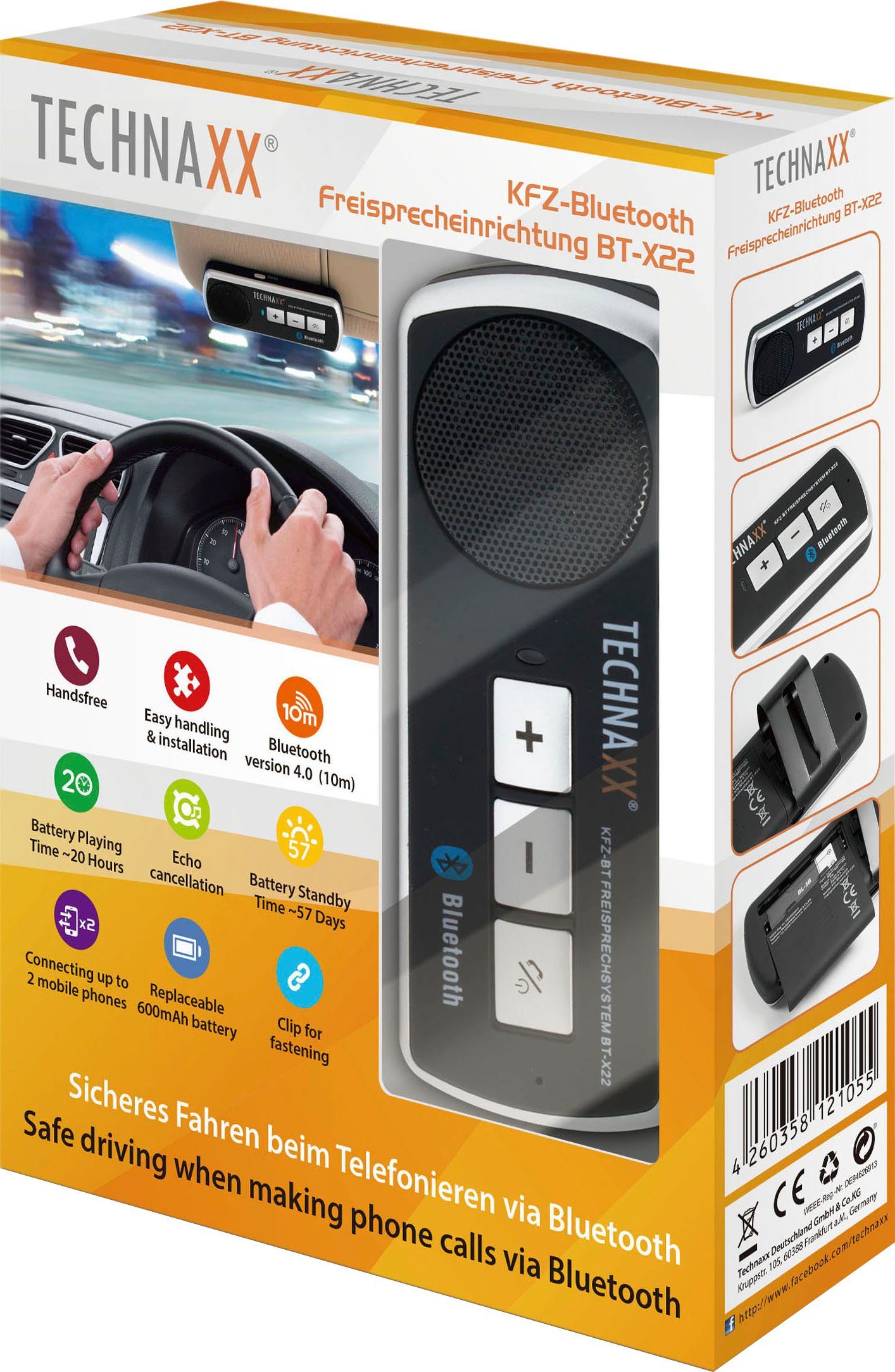 Technaxx Gegensprechanlage BT-X22, (Komplett-Set), Kfz-Bluetooth Freisprecheinrichtung