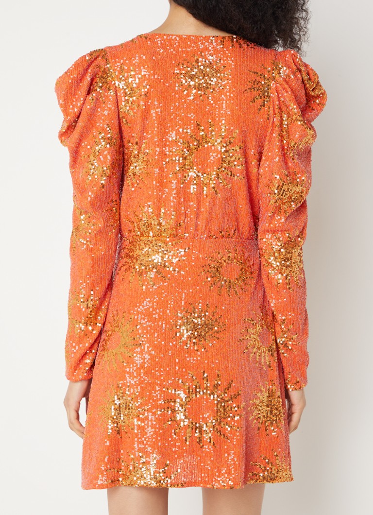 Vestido corto Sunny Mood de Farm Rio con lentejuelas y mangas abullonadas.