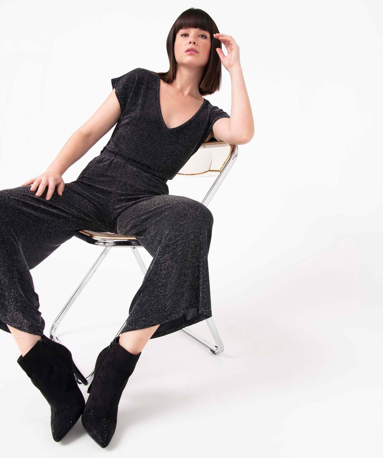 Pantacourt femme en maille scintillante noir | GEMO