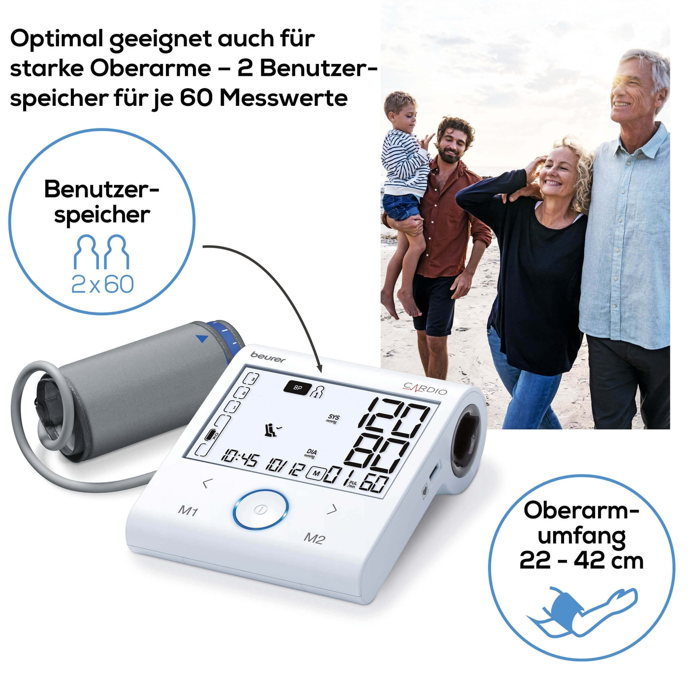 Beurer Blutdruckmessgerät mit EKG-Funktion BM 96 Cardio-Bluetooth® Oberarm-Blutdruckmessgerät mit EKG-Stick & Cardio-App-Anbindung