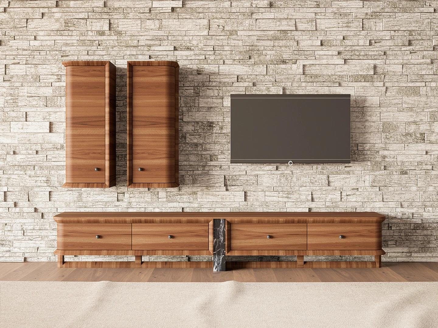 JVmoebel Wohnwand Komplett Wohnwand Wohnzimmer TV-Ständer 2x Wandschrank Holzmöbel, (3-St., 1x TV-Ständer + 2x Wandschrank ohne Couchtisch), Made in Europa