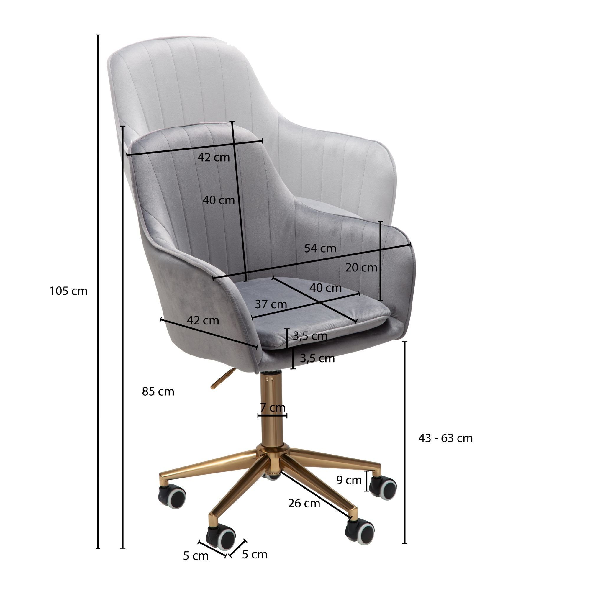 FINEBUY Schalenstuhl SuVa24214_1 (Samt Grau, Design Schalenstuhl Drehbar mit Lehne), Schreibtischstuhl 120 kg Höhenverstellbar, Drehbar