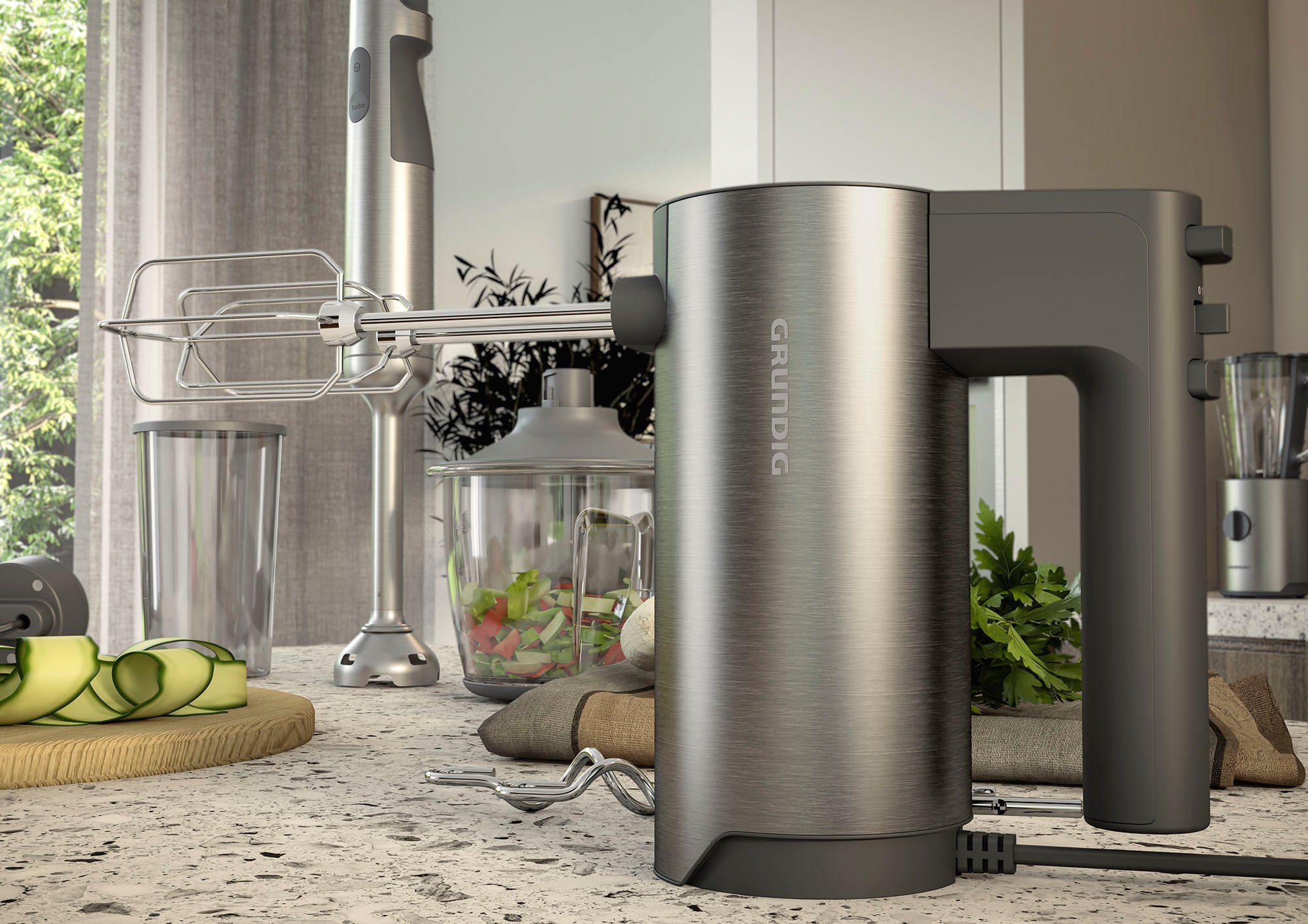 Grundig Handmixer Delisia NovusTM HM 7140, 500 W, Hochwertiger Edelstahlkorpus; Soft Start: Antispritz-Funktion
