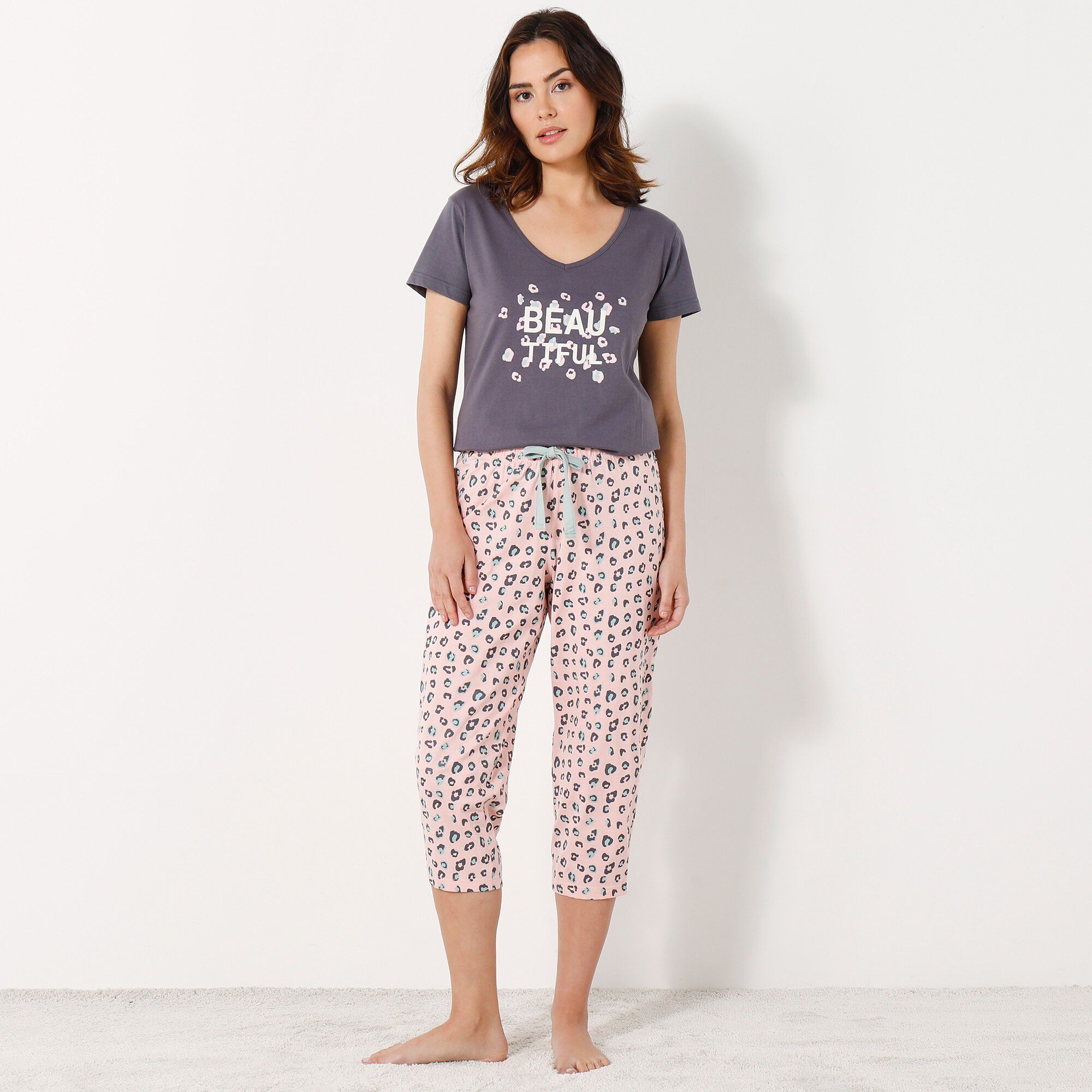 Tee-shirt manches courtes coton uni imprimé placé 