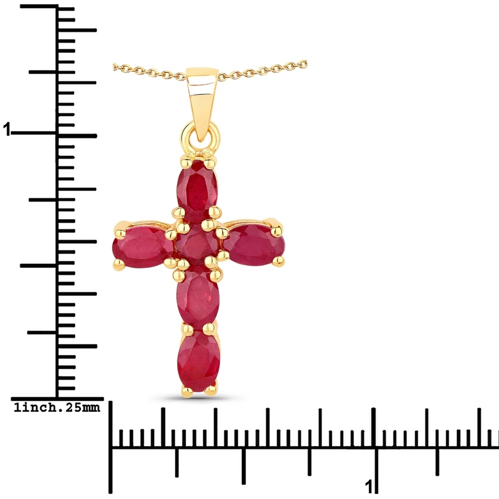 Rafaela Donata Chaîne Croix Argent sterling Rubis (verre rempli) en Or jaune Bijoux
