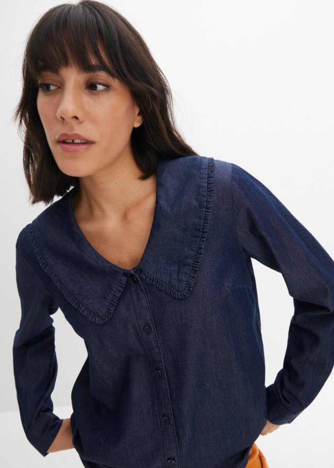 Jeansbluse mit Kragen